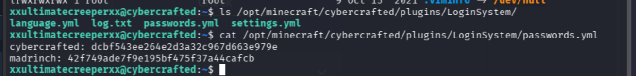 LoginSystem plugin password file with MD5 hashes
